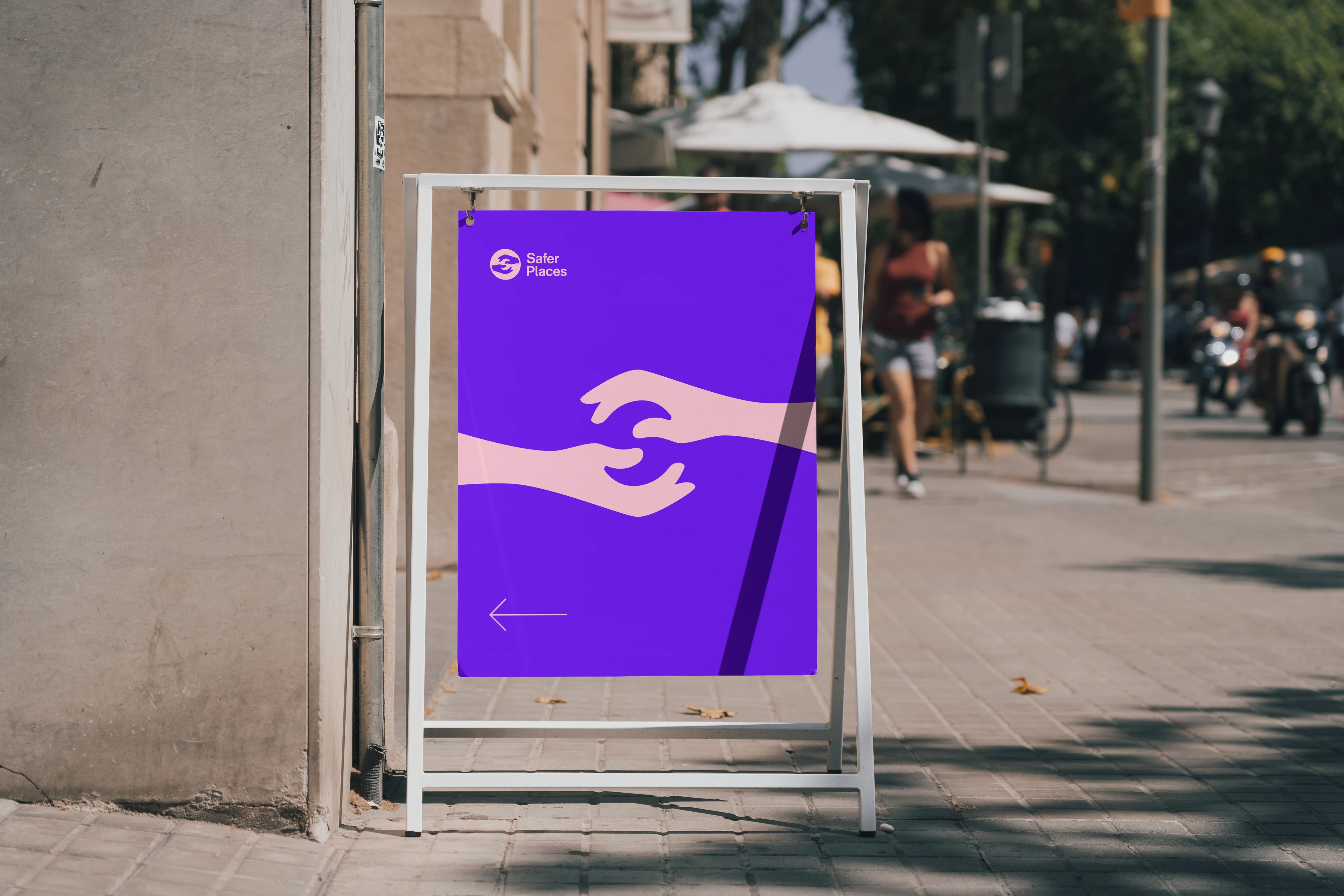 A Board with the new Safer Places logo directing people to their refuge